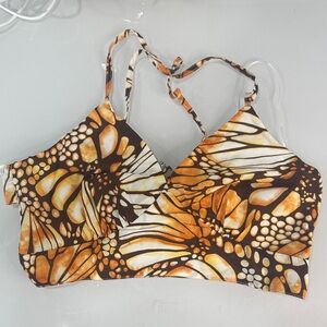 Orange Brown Butterfly-Print Halter Top